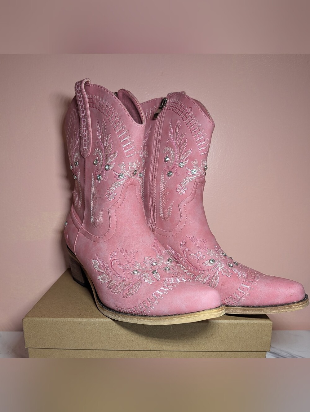 Cute Pastel Pink Ankle Cowboy Boots